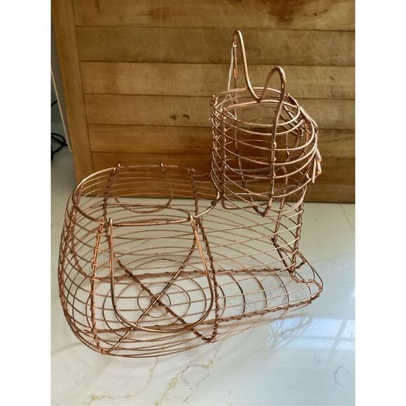 Copper Cat Wire Egg Basket Farmhouse Metal Decor 10” Tall - Picture 2 of 4